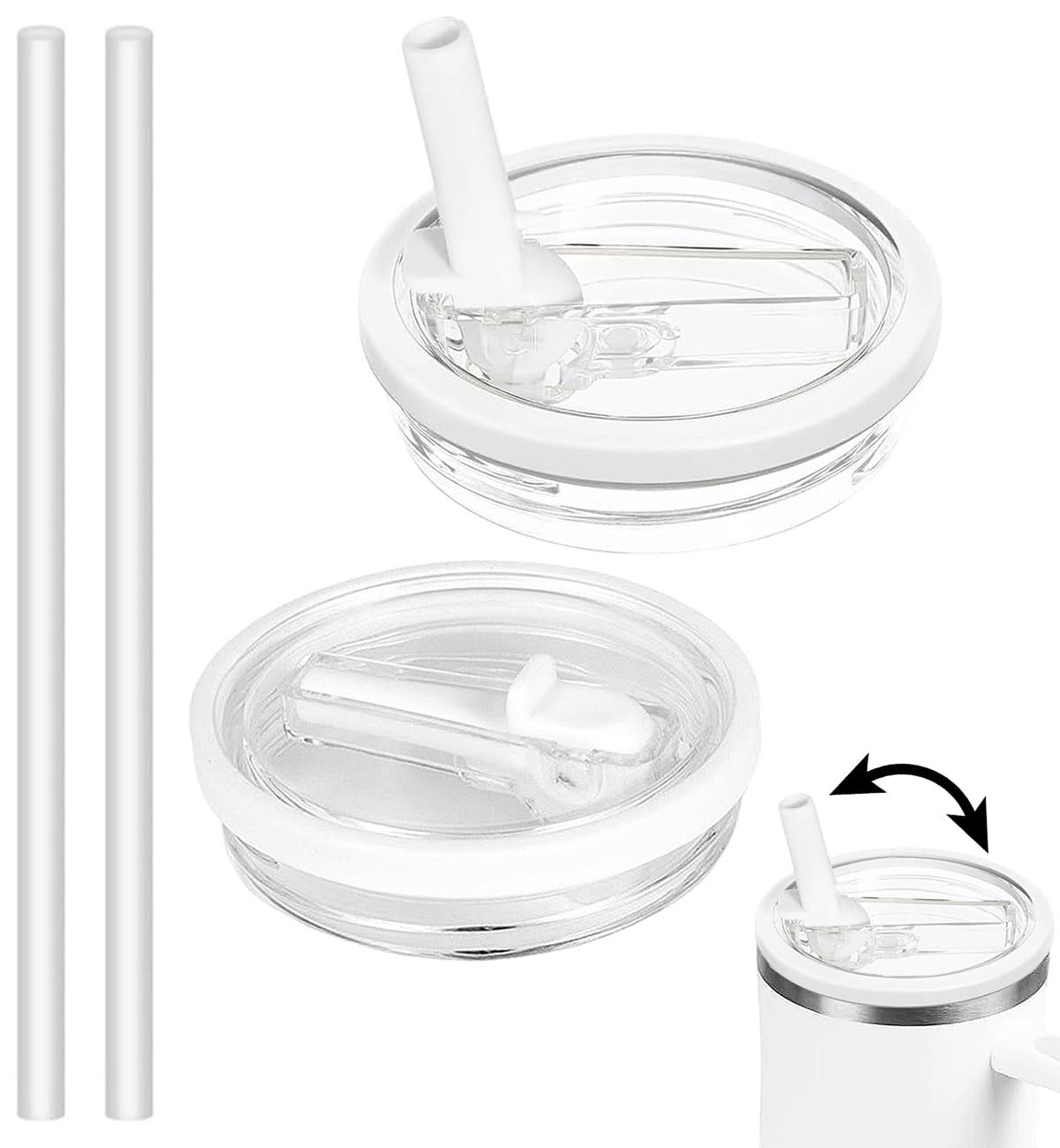Bagtopia 40 OZ Tumbler Lid Replacement Compatible with Stanley Quencher, Leakproof Flip Straw Lids, Spill Proof Top Cover Compatible for Stanley Cup Accessories, 2 Pack, White