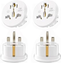 Pack of 4 UK Adapter, Socket Adapter Universal, Travel Adapter UK, Travel Adapter Type G, England Socket Adapter, Adapter UK to EU, Universal Adapters for Germany, USA, UK, China etc., White
