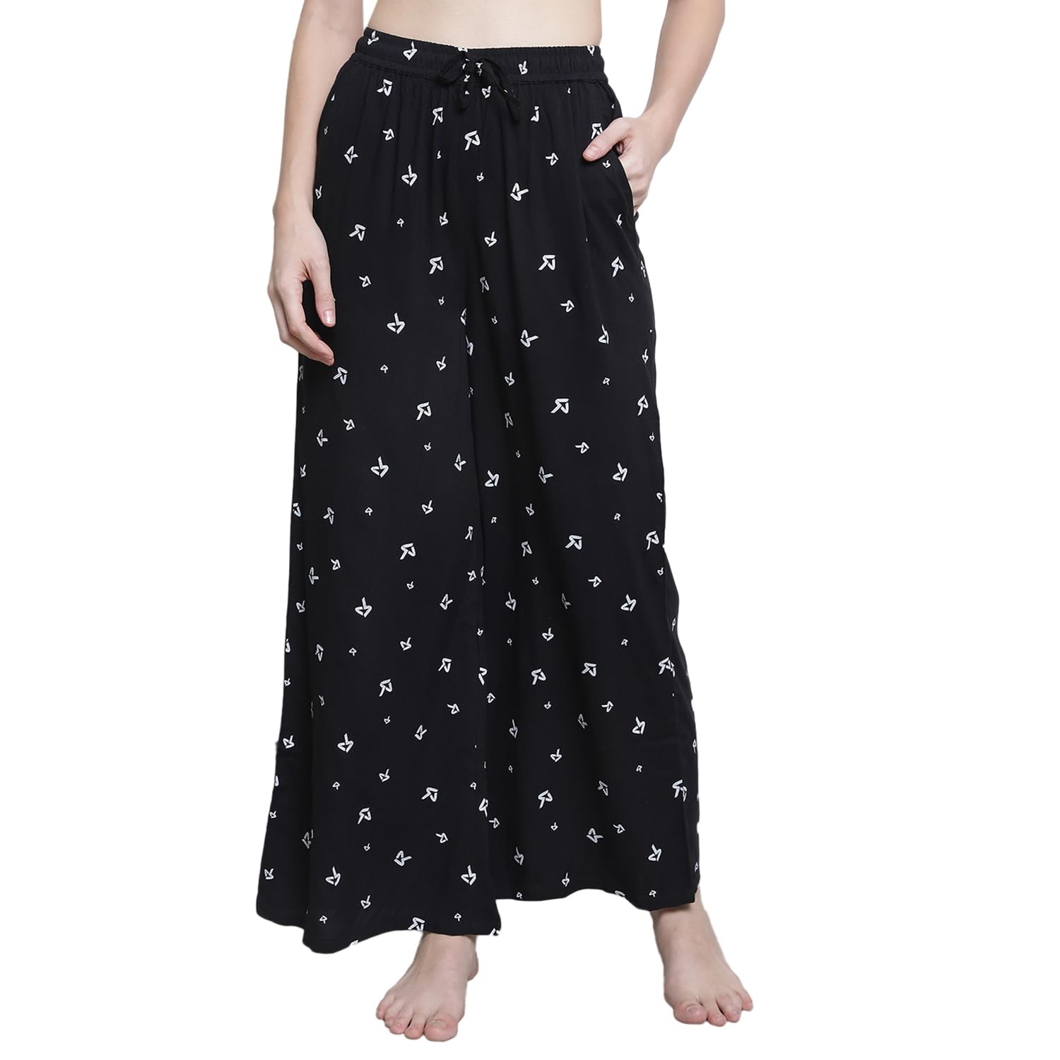 Women Mid-Rise Cotton Printed Flared Lounge Pants-image-1