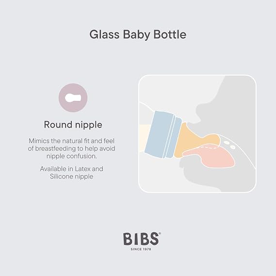 BIBS Glass Baby Bottle, 4.06 oz, 1-Pack, Silicone Nipple, Baby Blue