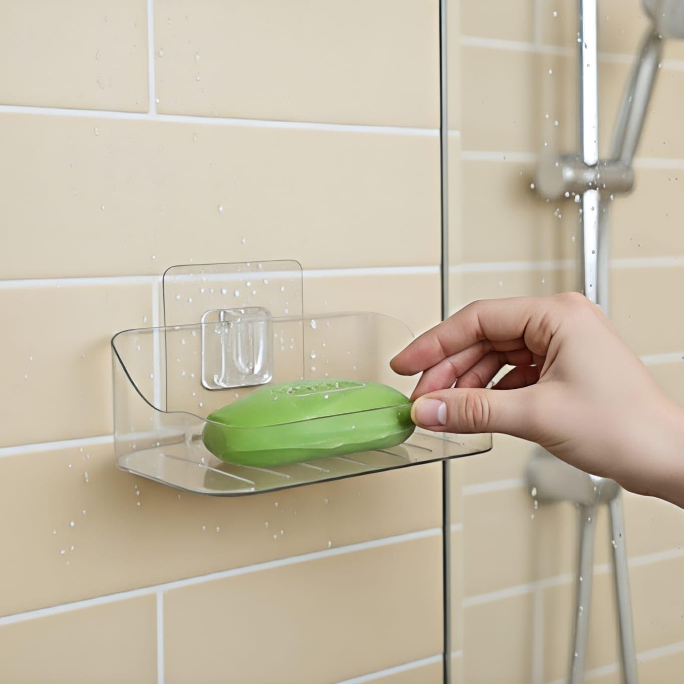 FOREWILD 2 PES Soap Holder for Bathroom/Soap Case/Self-Adhesive Soap Holder/Bathroom Self/Soap Stand for Bathroom/Self Draining Transparent Acrylic Soap Dish Holder Drill- Free 2