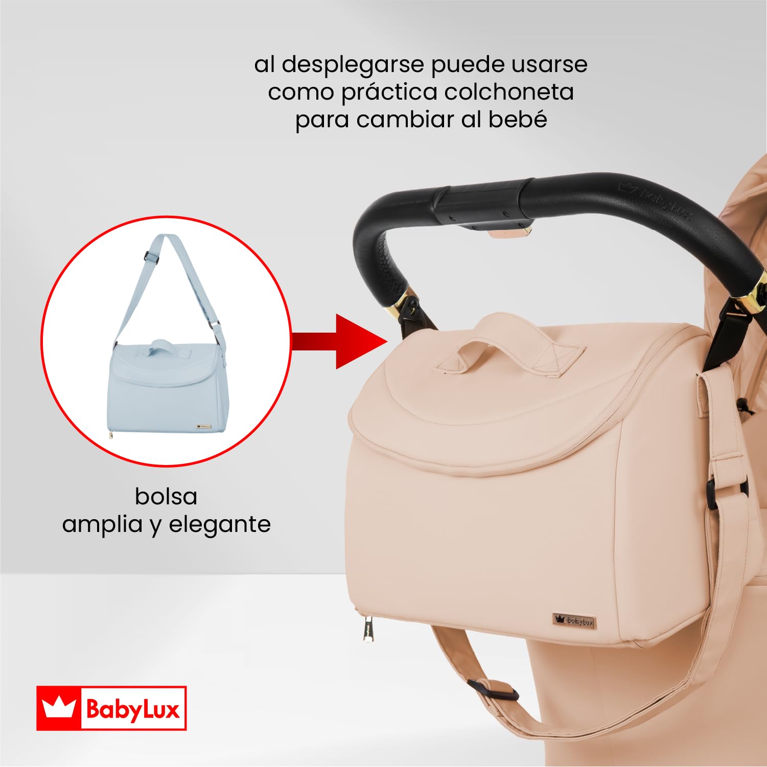 BabyLux® Carrito Bebe 2en1 ROSSO, Conjunto de Cochecito Ligero y Plegable Que Incluye Capazo, Silla de Paseo, Bolso Cambiador y Más Accesorios, 4 Posiciones de Reclinado, 0-22kg, Protección UV 50+