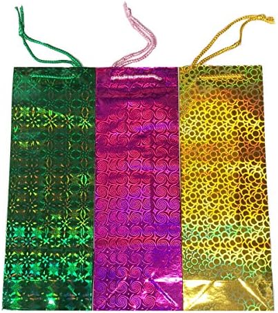 Grids London Ltd 6 Bottle Bags Party Gift Bags Holographic Supplies Handle Glossy Favor Assorted Birthday Bag (Bottle Wine Bag)