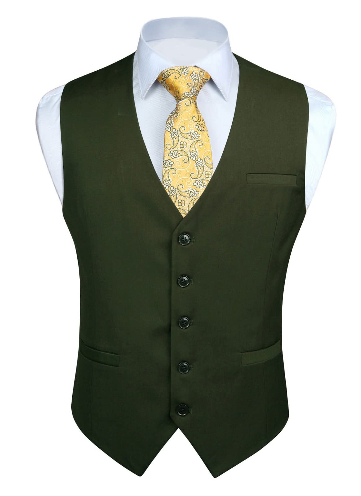 Enlision Mens Army Green Waistcoat Formal Plain Waistcoats Wedding Solid Colour Tuxedo Waistcoat Business Suit Vest with Pockets M