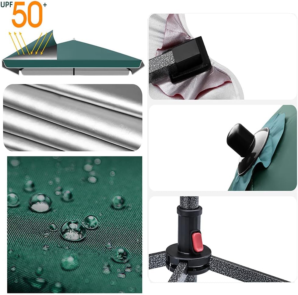 Y&J Square Garden Parasol/Beach Parasol Portable/Uv Protection/Outdoor Patio Umbrella Waterproof/Height Adjustable/Green