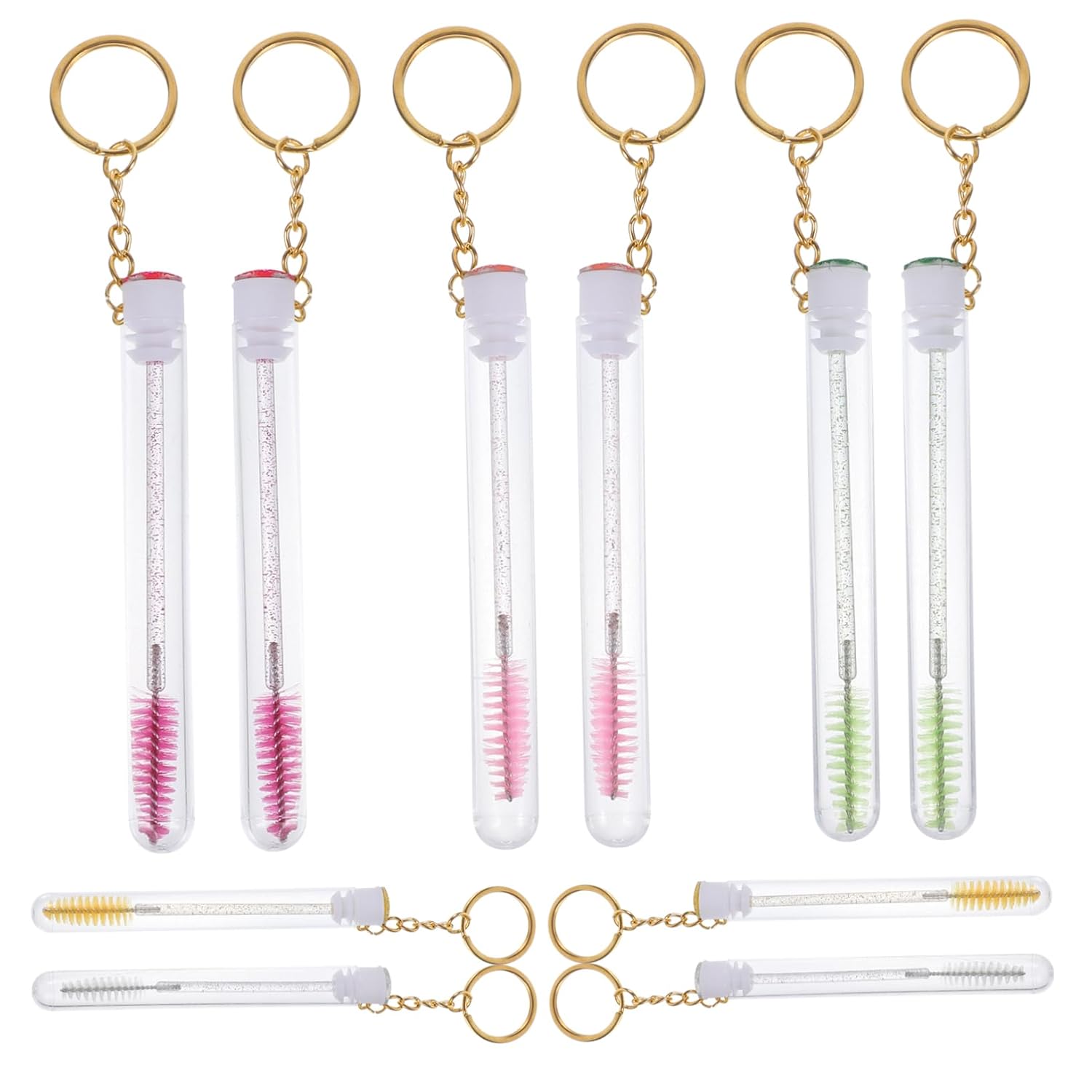 10 pcs Makeup Lash Brush with Tube and Rhinestone Keychain for Women Elegant Eyelash Brush with Gold Ring Portable and Practical Cosmetic Accessory Gift