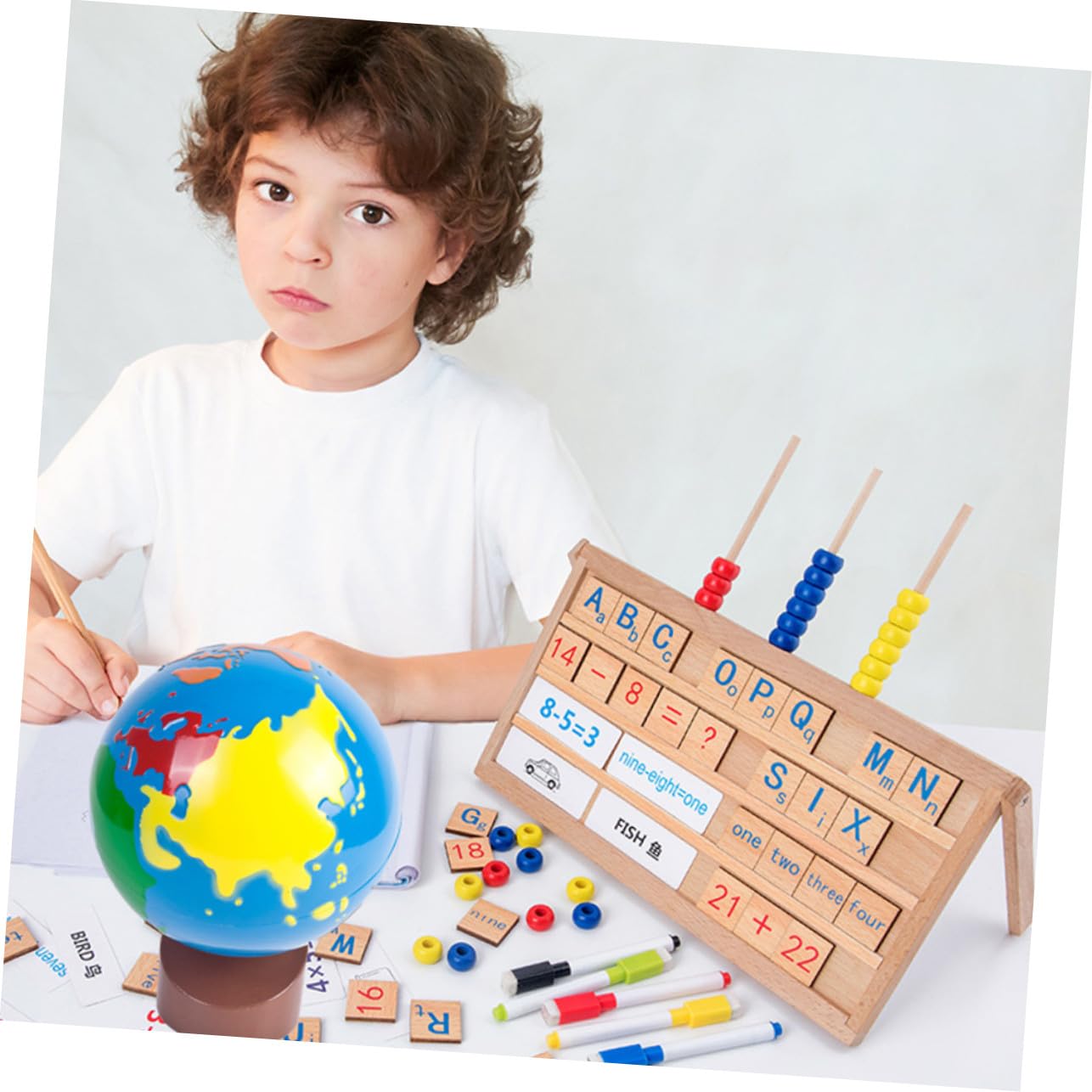 Globo Terráqueo Infantil de Madera Pintura al Agua para Estimular la Cognición en Niños, Adorno y Recurso Didáctico para Decoración y Aprendizaje Temprano