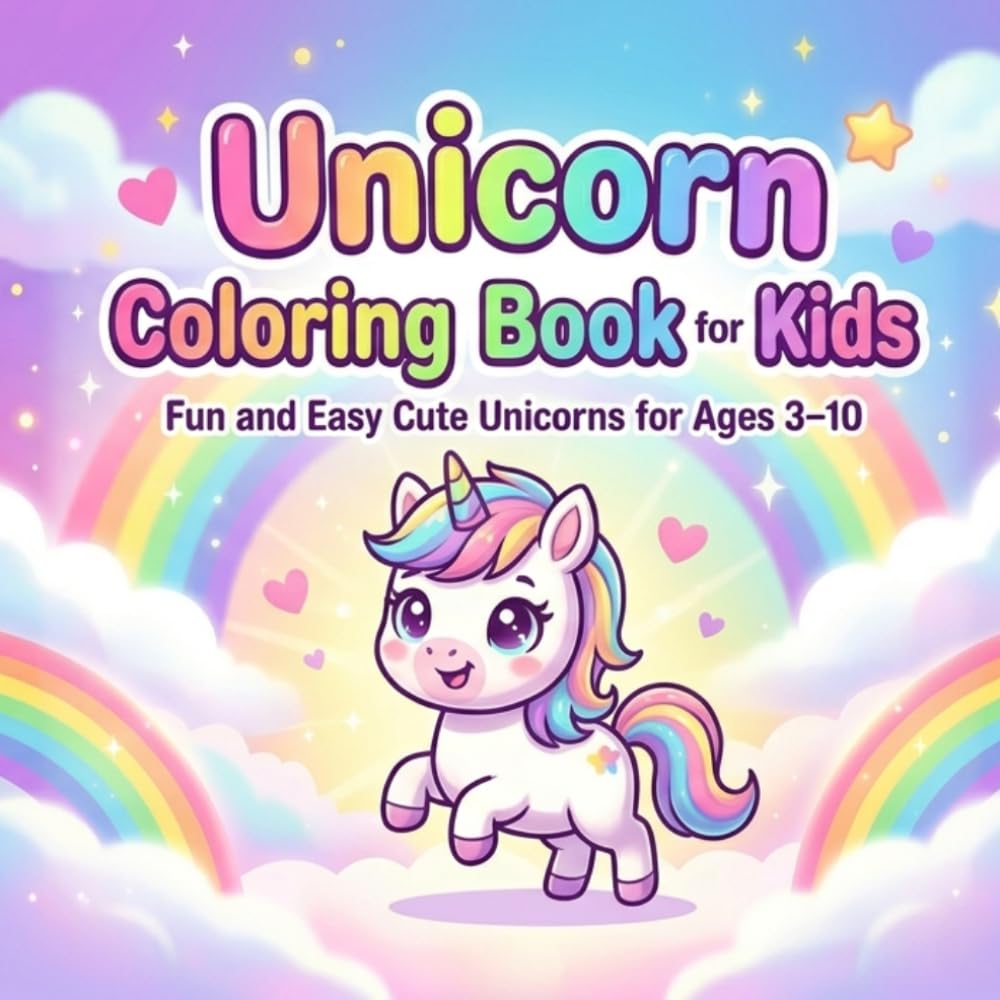 Unicorn Coloring Book for Kids: Cute and Easy Kawaii Unicorns for Ages 3–10 | Fun Magical Pages with Big Simple Shapes