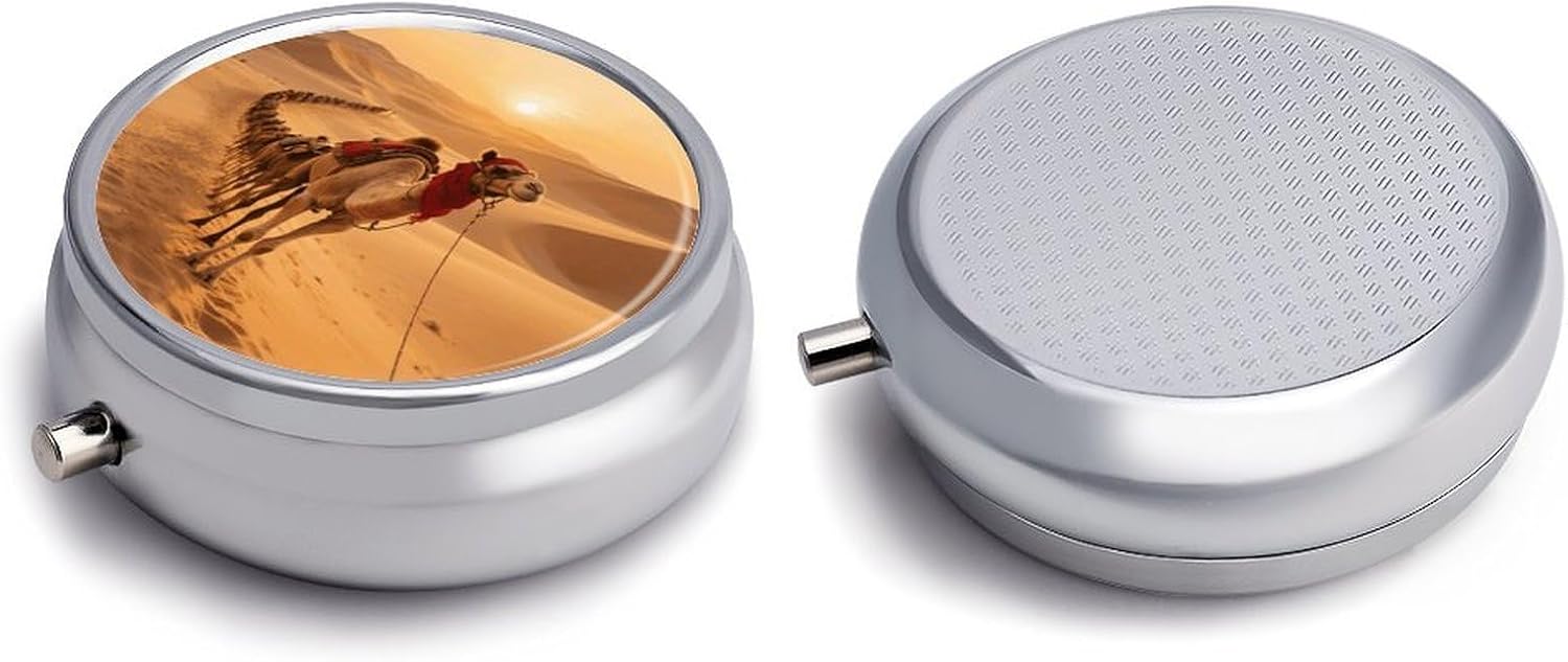 Round Silver Pill Box Small Pill Case for Purse and Pocket 3 Compartment image 3