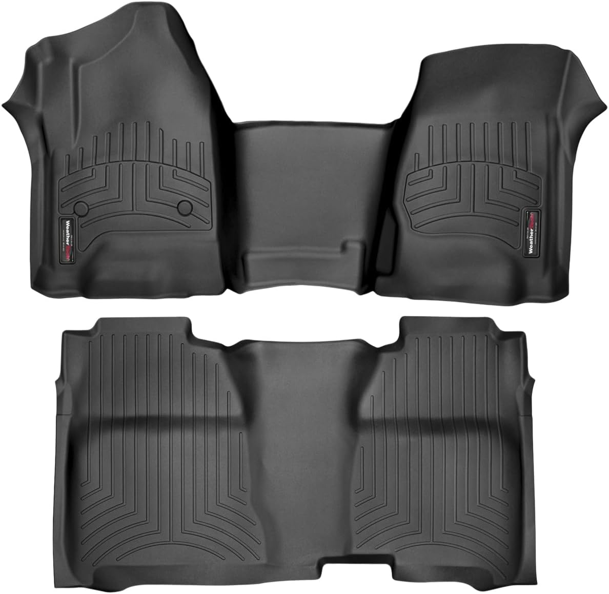 WeatherTech Custom Fit FloorLiners for Chevrolet Silverado 2500HD/3500HD, Sierra 2500HD / 3500HD, Silverado 1500-1st & 2nd Row (Over-The-Hump w/Full Coverage Row) (445431-445422), Black