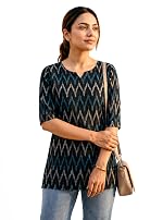 Pinkmint Women’s Cotton Blend Printed Short Kurti | Regular Fit | Round Neck | Half Sleeve | Casual, Office Plus