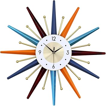 Vctrqov Large Wall Clock 22 Inch Modern Wall Clock Starburst Mid-Century Modern Decor Non-Ticking Battery Operated Colorful C