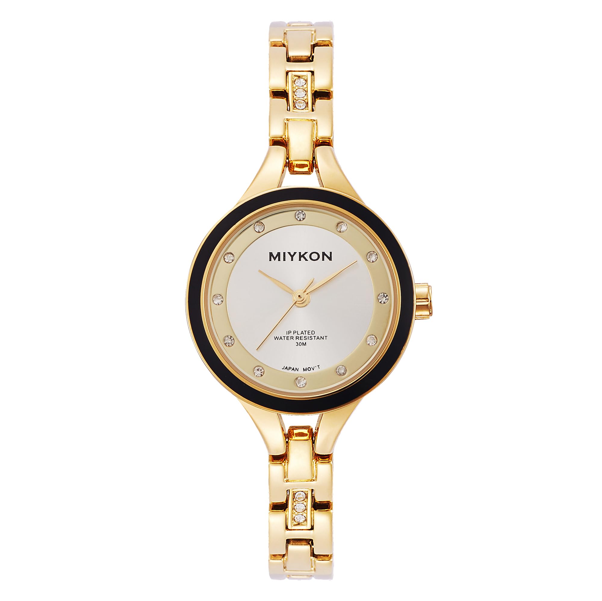 Miykon Relojes de plata y oro para mujer, pequeño y delicado reloj para mujer con cristales auténticos, pulsera de joyería para mujer pulida con iones, vidrio resistente a los arañazos, cuarzo japonés