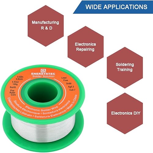 Miniatura 5 de Alambre de soldadura fino de 0.024 in sin plomo Alambre de soldadura electrónica Núcleo de colofonia Sn99 Ag0.3 Cu0.7 Alambre de soldadura de