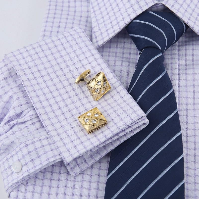 Gemelos de Camisa Francesa con diseño Cuadrado, Cierres de puños con Incrustaciones de Diamantes para Hombre.