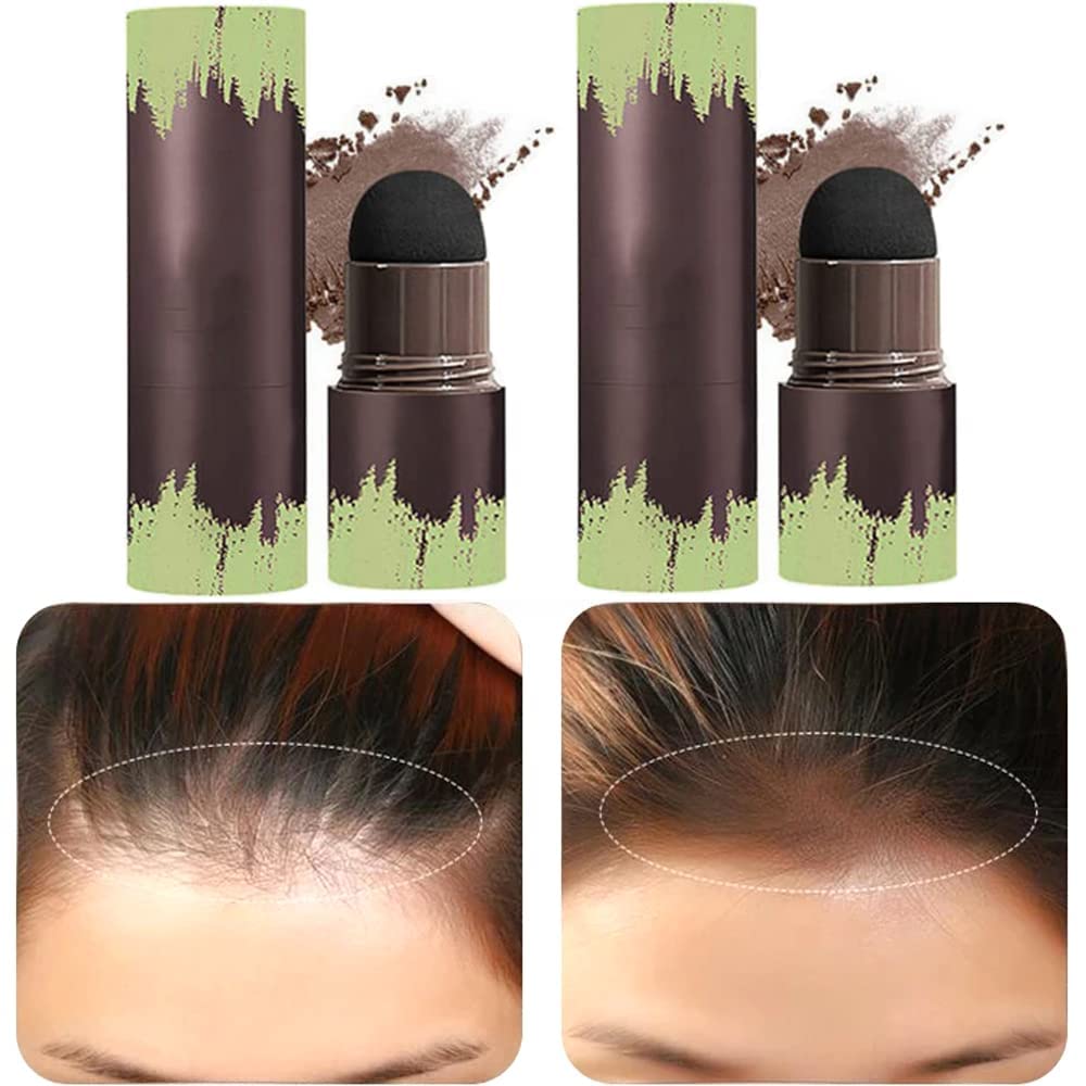 Hairline Powder Stick, 2 PCS Hair Shadow Powder Root Touch Up Powder, Waterproof Hair Shading Sponge Pen Hair Filler Powder for Cover Gray Hair Root, Hair Touch-Up, Thin Hair(Dark Brown)