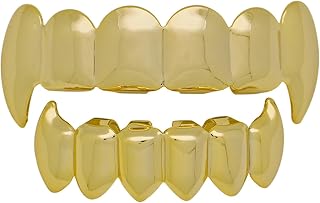 Grillzähne für Männer, Frauen, modisch und auffällig, Hip Hop 18k Gold Finish BoTh Bouth Top und Unterzahn, Set mit glänzenden Grills, Goldgrill-Zubehör für die Disf