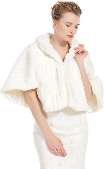 Faux Fur Shawl Wrap for Wedding Bolero Winter Cape Coat Cardigan with Dolman Sleeve