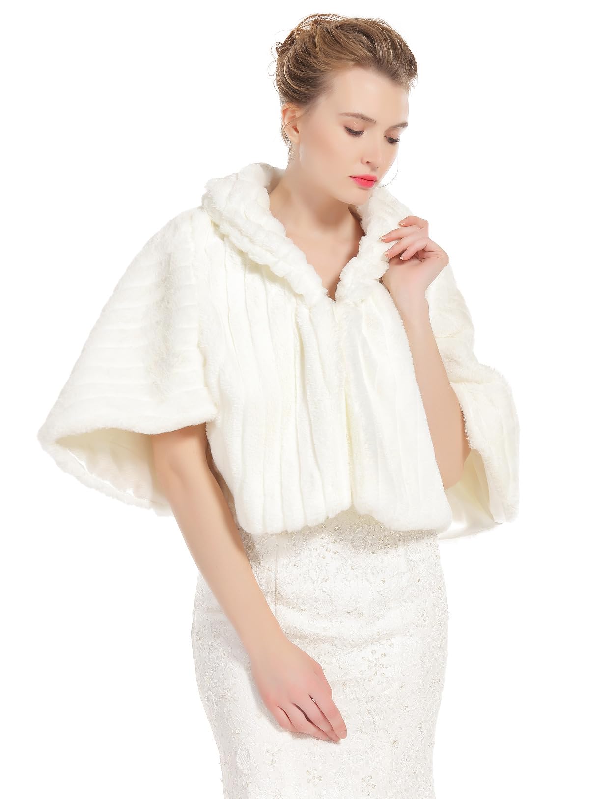 Poncho Shawl Wrap Winter Faux Fur Cape Cloak Coat with Faux Fur Trim Sleeveless Cardigan for Party-image-39