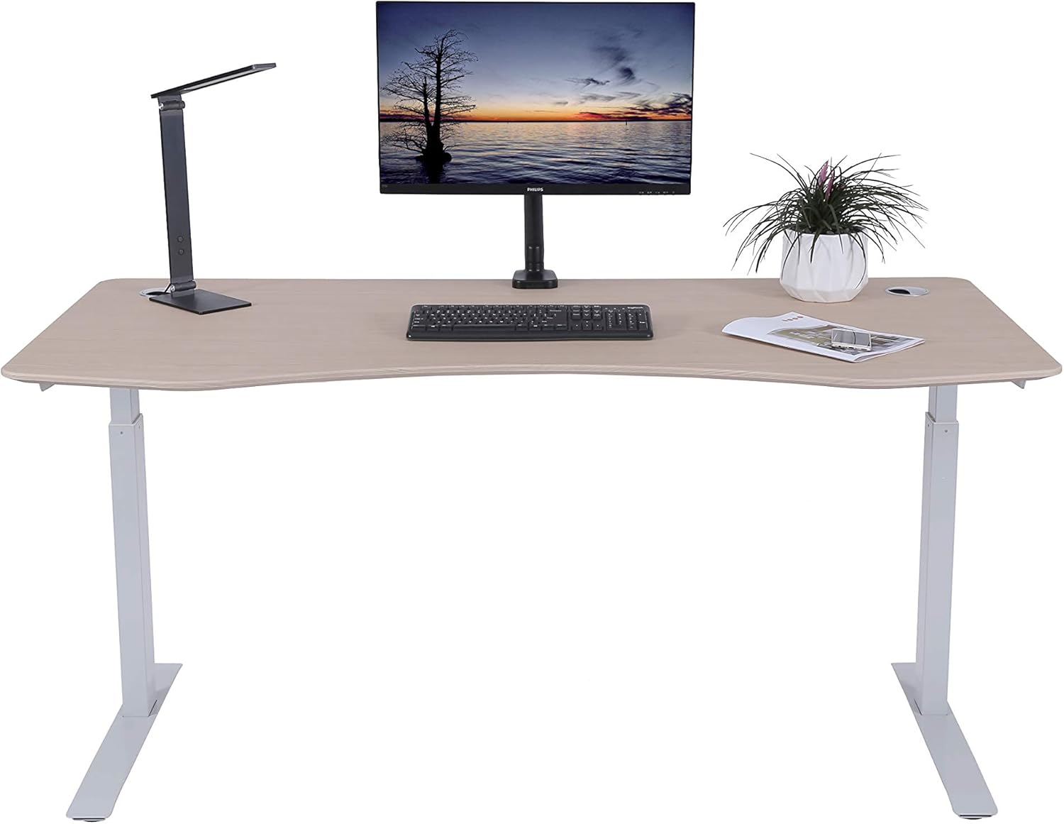 ApexDesk ET60-OAK Elite Series 60" W Electric Height Adjustable Standing Desk, 60" Light Oak Top, White Frame : Health & Household