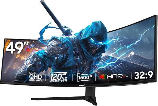 Gawfolk 49 Inch Dual QHD Curved Gaming Monitor   120Hz, 5120x1440 Super Ultra-Wide, 1500R, Height Adjustable Stand, RGB Backlight, 2x DP 1.4, 2x HDMI 2.1, PBP/PIP