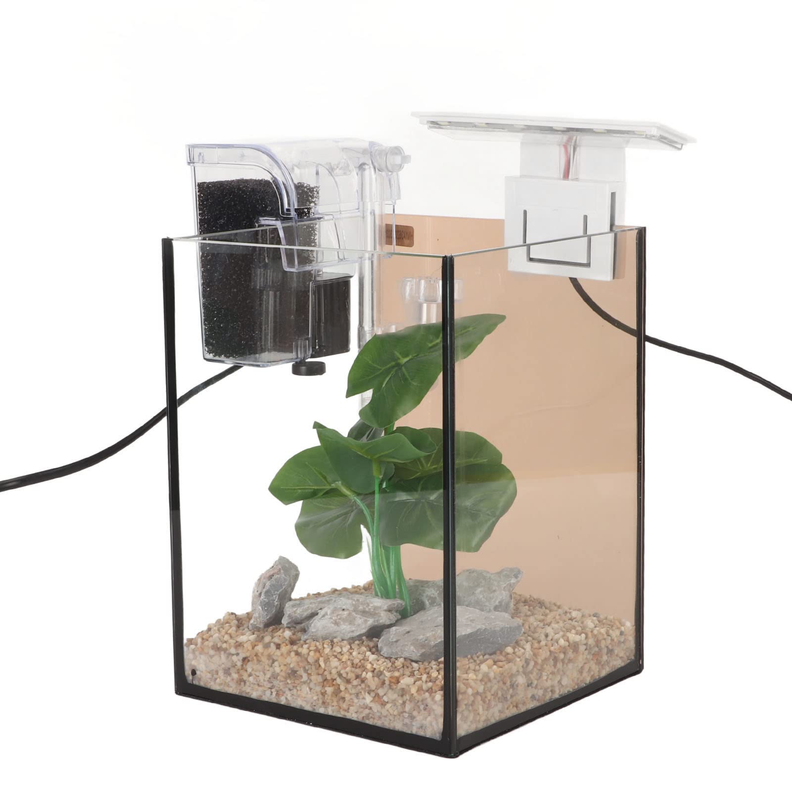 Acuario Pequeño, Elimina Impurezas, Transparente, Fácil Instalación, Bomba de Cascada para Pecera Pequeña de Escritorio con Luz LED para el Hogar (Enchufe Europeo 220V)