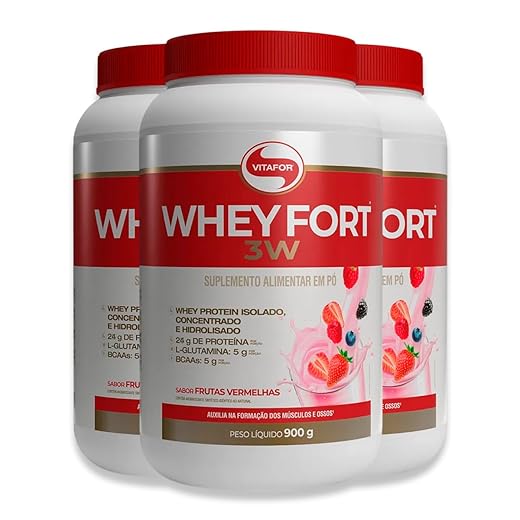 Kit 3 Whey Fort 3W Vitafor Frutas Vermelhas 900g