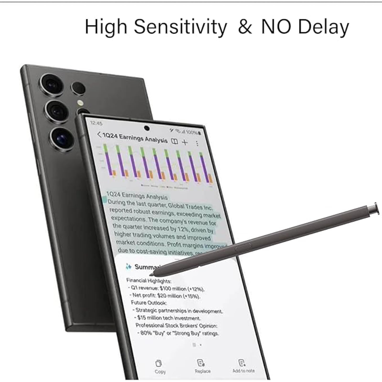 Paquete de 2 lápices Galaxy S24 Ultra S Pen (sin Bluetooth) para 2 bolígrafos Samsung Galaxy S24 Ultra S Pen (Negro)