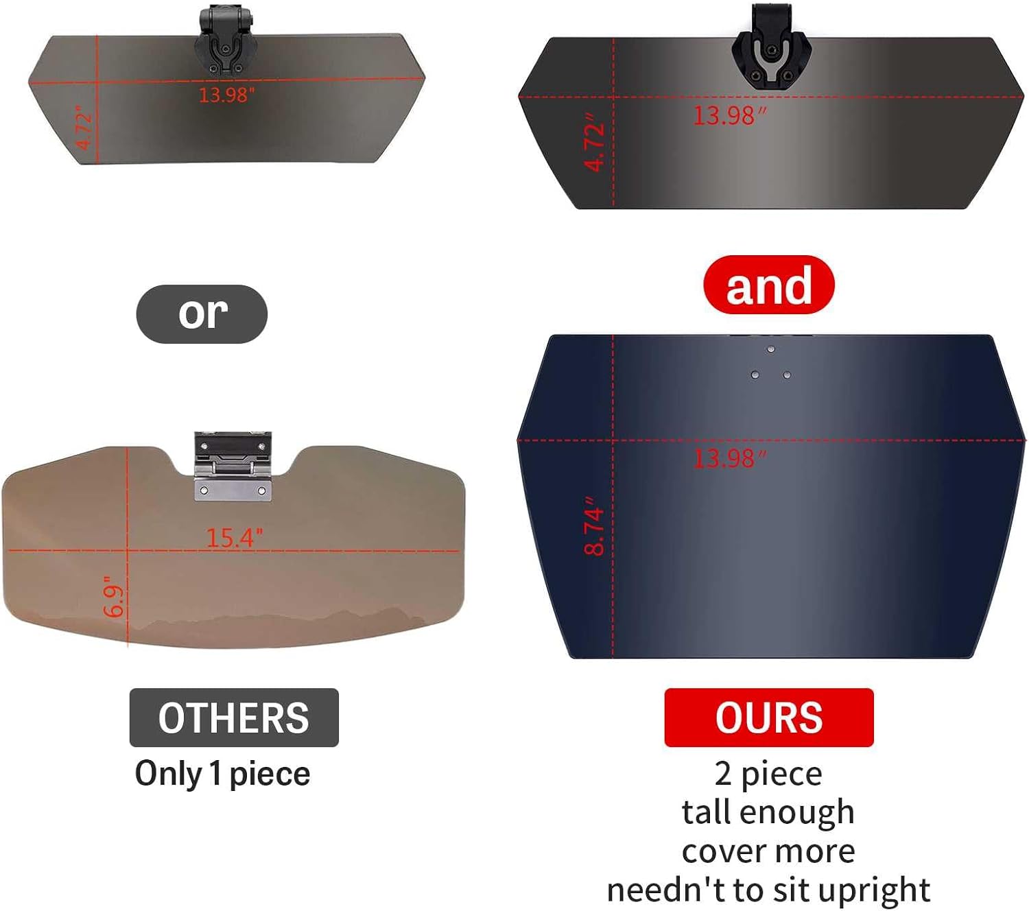 Oversized UTV Sun Visor | Extended 32" x 10" Coverage | Fits High Windshield Bars | Adjustable for Short Drivers | Universal for Polaris Ranger/Kawasaki/Maverick