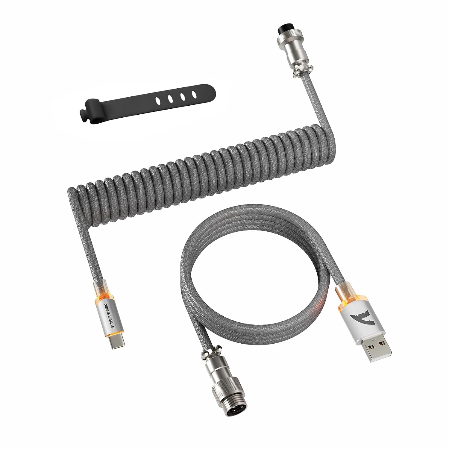 ATTACK SHARK C01 Ultimate Coiled Keyboard Cable for 8K Magnetic Switch Keyboards,Custom USB-C to USB-A Cable with Detachable Metal Aviator Connector,Double Braided Sleeve,RGB Lighting-Grey