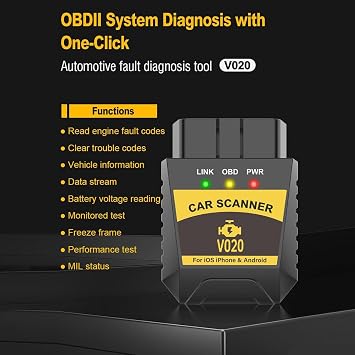 OBD2 Scanner Bluetooth für iPhone iOS Android OBDII Diagnose-Scan-Werkzeug Codeleser Fehlercode Auto Leistungstest Multifunktional V020 BT 4.0 Auto-Diagnose-Scanner Tester Werkzeug geeignet