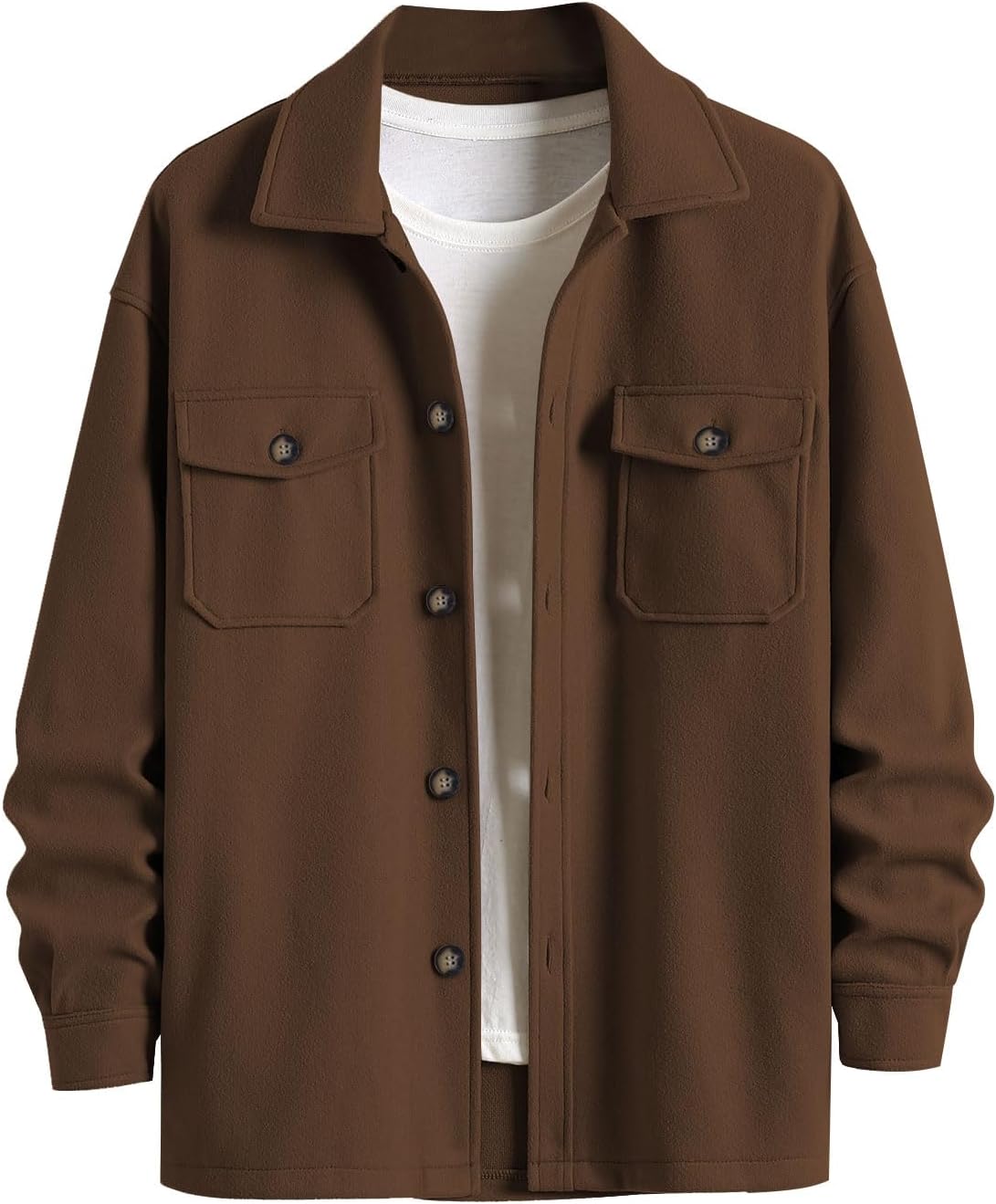 ZAFUL Men's Checked Plaid Color Block Flap Pocket Woolen Turn Down Collar Unisex Coat Long Sleeve Jacket