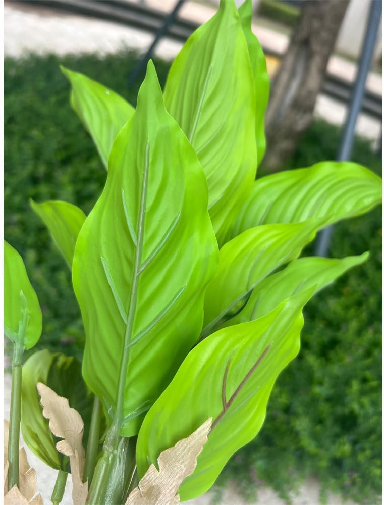 4 Bushes Perennial Hosta Artificial Variegated Green Leave Plant 15.7" Faux Dieffenbachia Tropical Plant Outdoor Shrubs Indoor Yard Decor