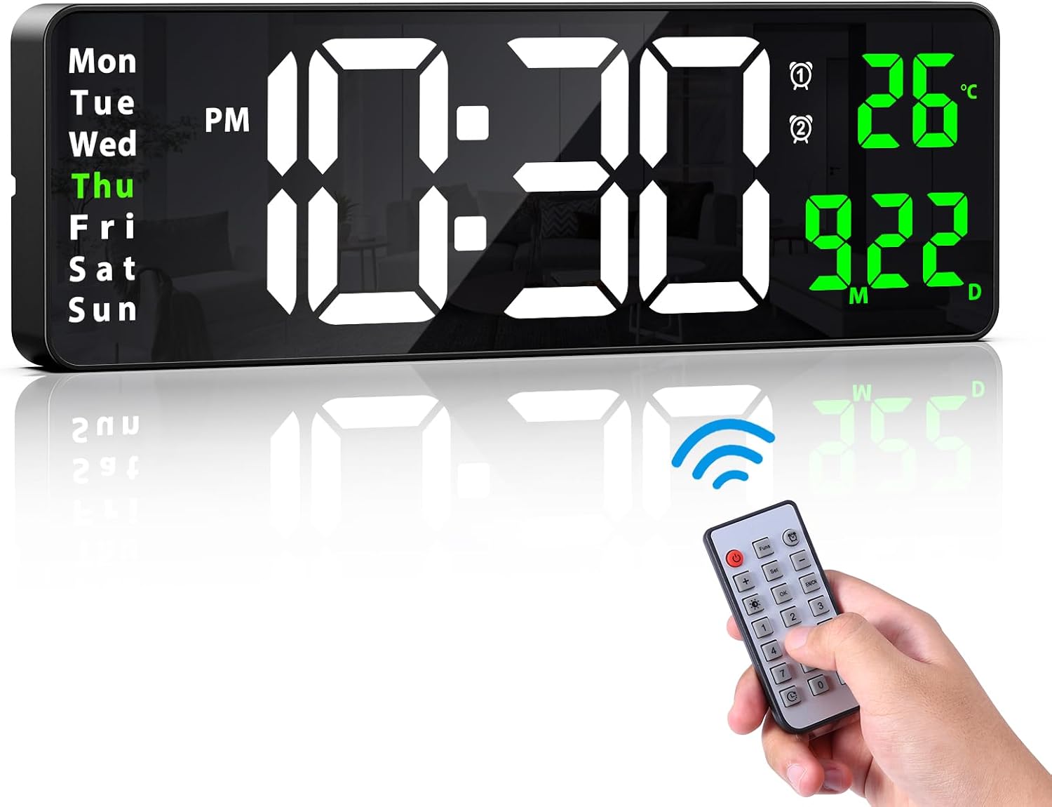 AMIR Newest 16'' Digital Wall Clock with Remote Control, Large Display