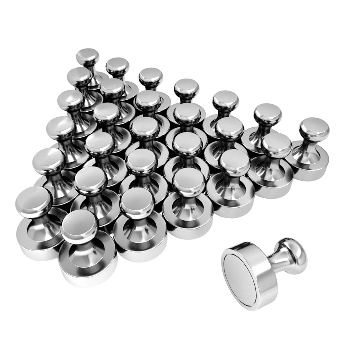 Moopher 28Pcs Silver Neodymium Magnets Fridge Magnets 28Pcs N52 Whiteboards Magnets Strong Magnetic Push Pins For Refrigerator, White Board, Notice Board, Pin Board, Office, Home, School - With A Storage Box