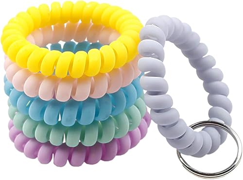 BIHRTC Llavero de muñeca de 6 colores con resorte de plástico flexible en espiral, pulsera elástica con espiral, llavero para gimnasio, piscina,