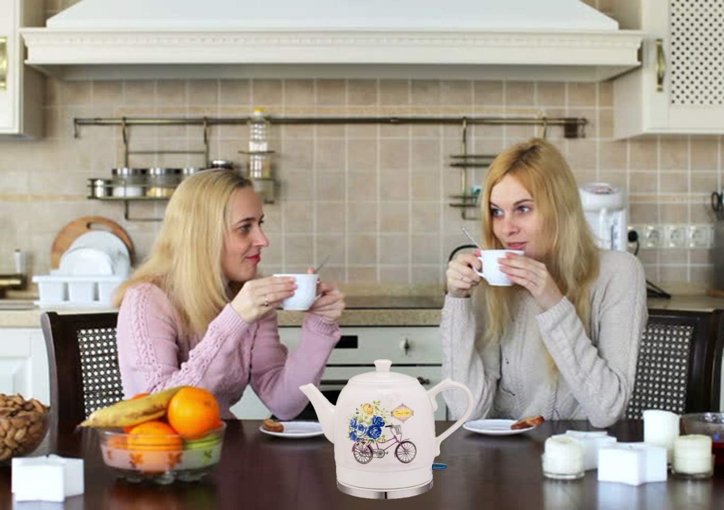 Kettles, Ceramic Electric Kettle Cordless Water Teapot, Teapot-Retro 1.5L Jug, 1000W Water Fast for Tea, Coffee, Soup, Oatmeal-Removable Base, Automatic Power Off,Boil Dry Protection/a