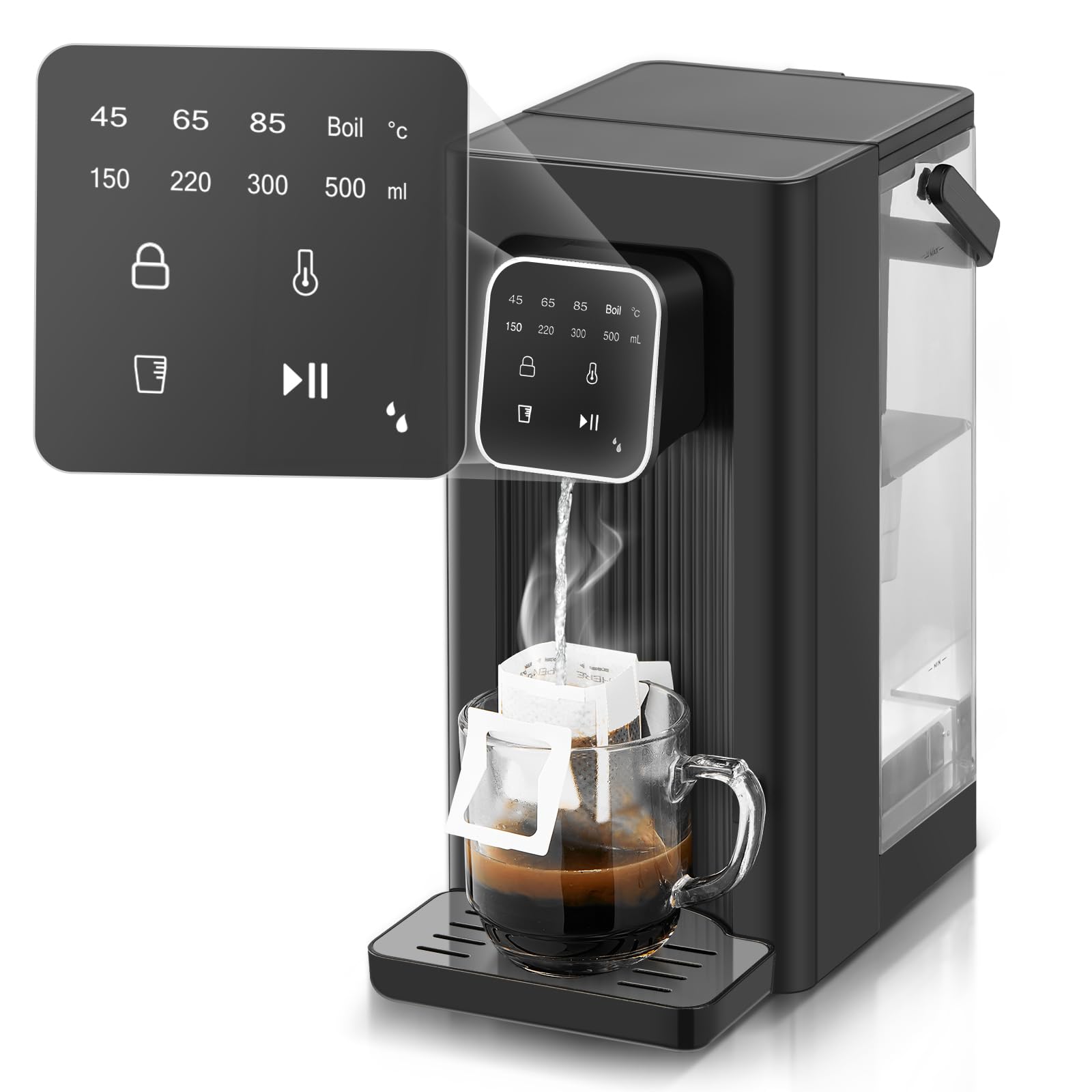 Hot Water Dispenser, 2600 W Hot Water in Seconds, 4 Temperature Levels, 4 Water Volumes, 2.5 L Tank, Compact & Energy Efficient, Digital Touch Screen, Heat Protection Child Lock, for Kitchen, Office-image-0