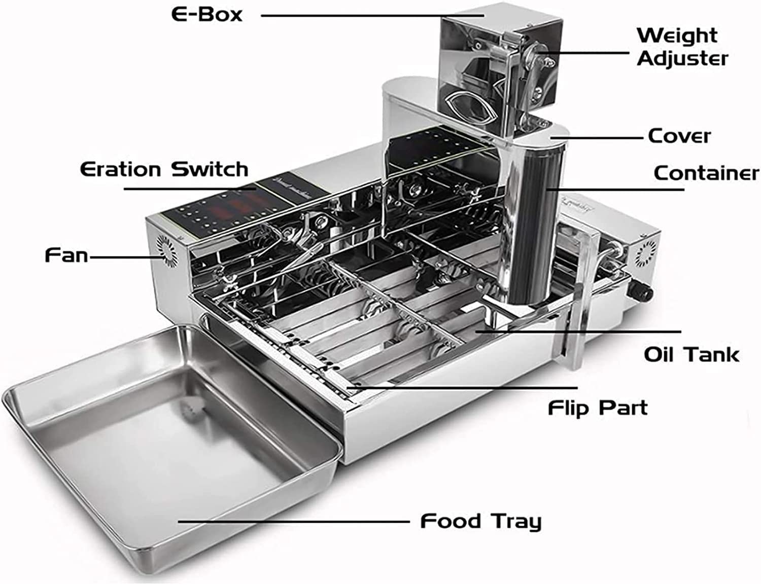 EAGLEG Commercial Donut Fryer, Automatic Donut Maker Machine 4 Rows, 2000W Stainless Steel Doughnut Maker Donut Snack Machine, 6L Hopper Donut Machine,Adjustable Thickness Auto Flip,110V