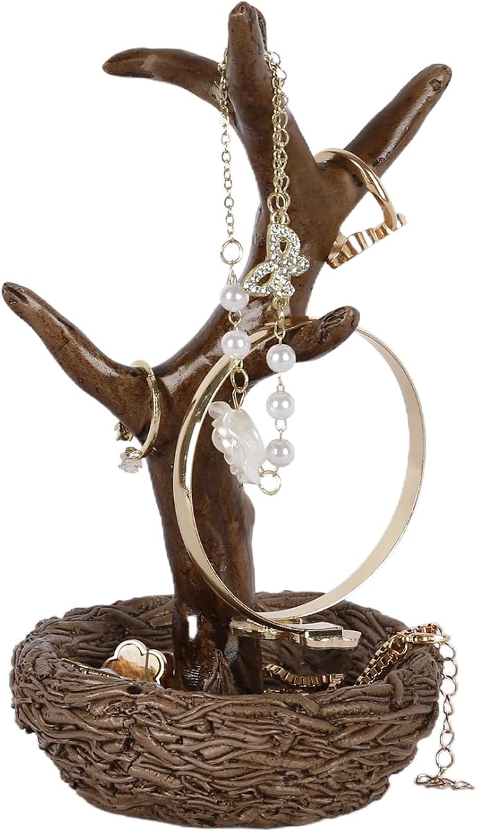 Retro Branch Jewelry Rack,Stand Display,Birds Tree Tower Rack Hanging Organizer for Ring Earrings Necklace Bracelet,Suitable for living rooms, bathrooms,offices,etc. (6.9-Inch without birds)