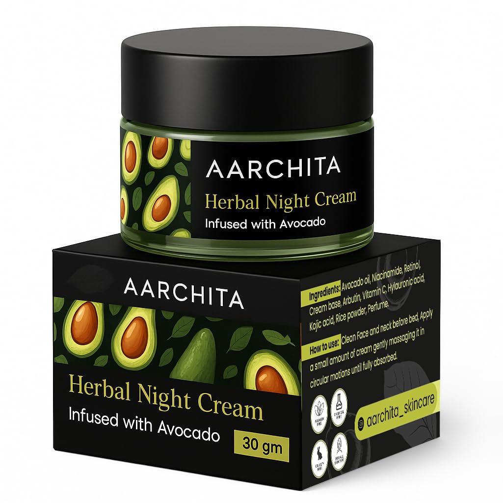 Avocado Night Cream | Retinol Anti Aging Night Cream with Hyaluronic Acid Vitamin C | Anti aging cream for oily & dry skin for Men & Women | Paraben & Sulphate Free (30 Gms)