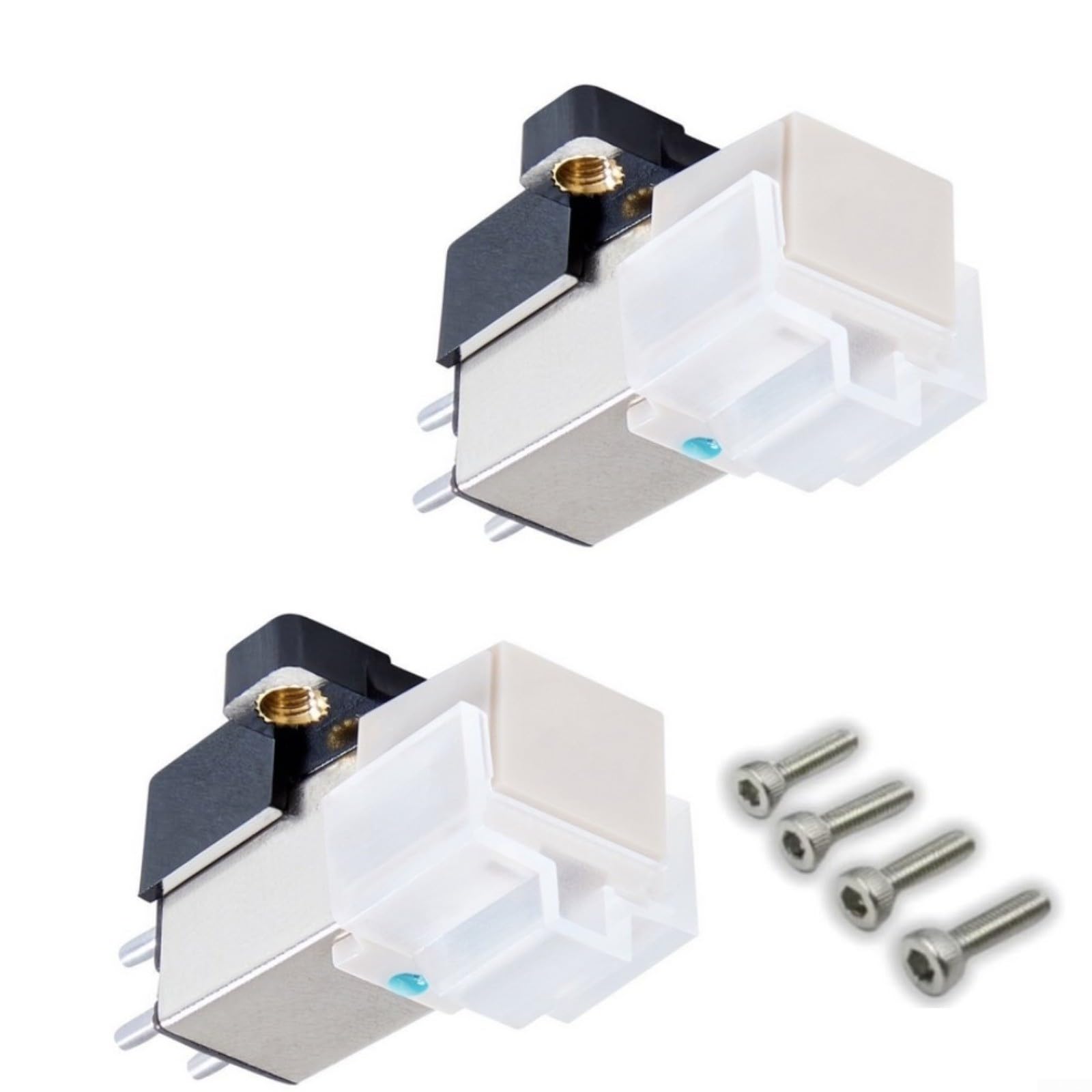 AT3600L - Cartuccia magnetica mobile per giradischi, pennino fonografo MM con gambo rotondo incollato, risposta 20Hz-20kHz, ago di ricambio bianco (3 pezzi)