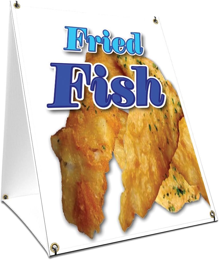 A-Frame Sidewalk Fried Fish Sign with Graphics On Each Side | 18" X 24" Print Size