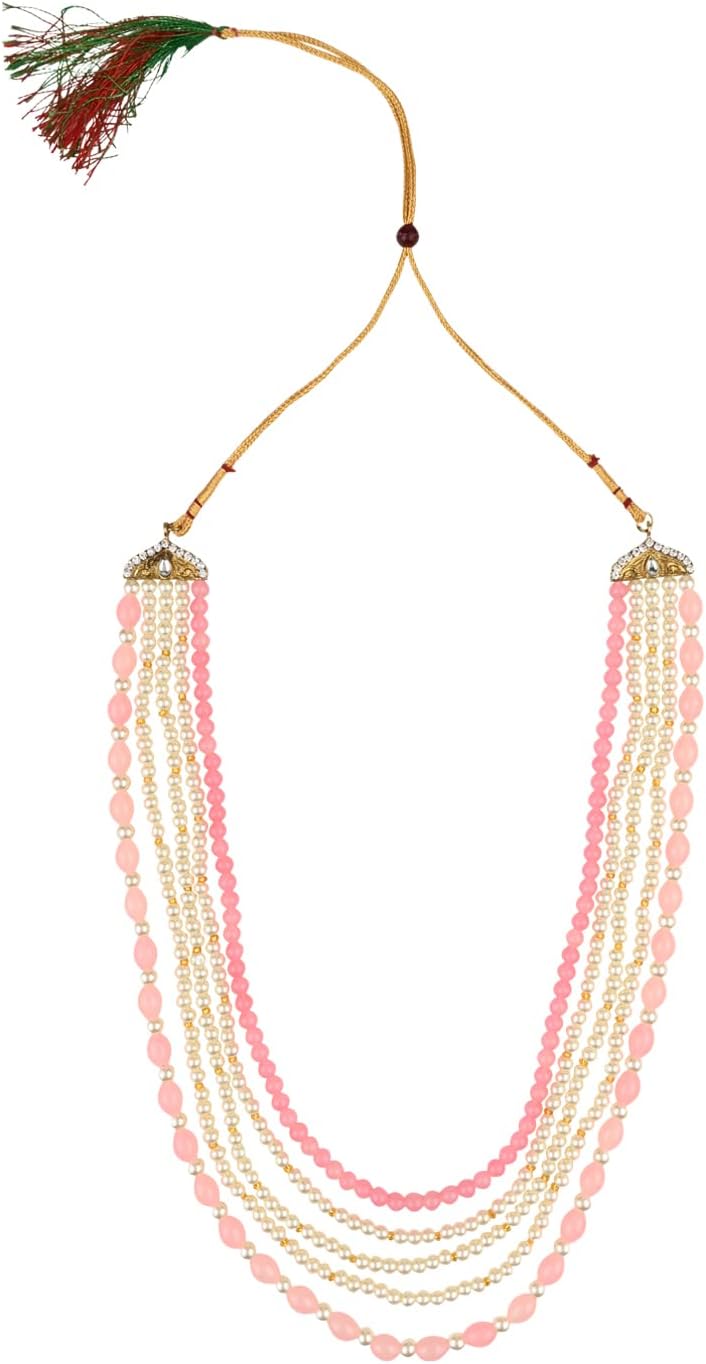 I Jewels 5 Layered Gold Plated Indian Wedding Bollywood Dulha Moti Mala Long Groom Necklace/Mala For Men (MLP43)