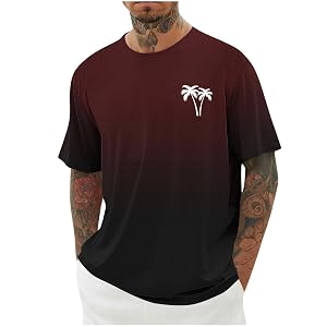 Mens Gradient T-Shirt Short Sleeve Tee Shirts Tropical Hawaiian Printed Graphic Tshirts Summer Cotton