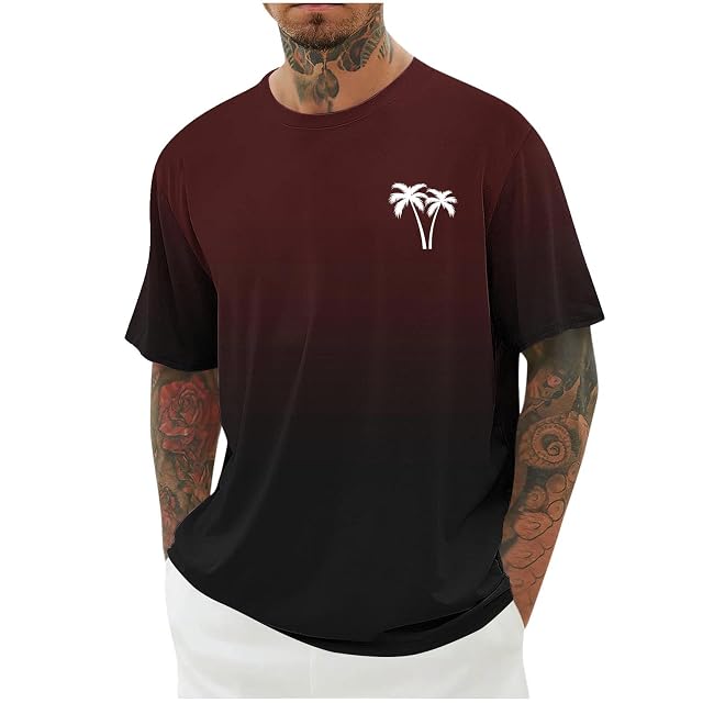 Mens Gradient T-Shirt Short Sleeve Tee Shirts Tropical Hawaiian Printed Graphic Tshirts Summer Cotton