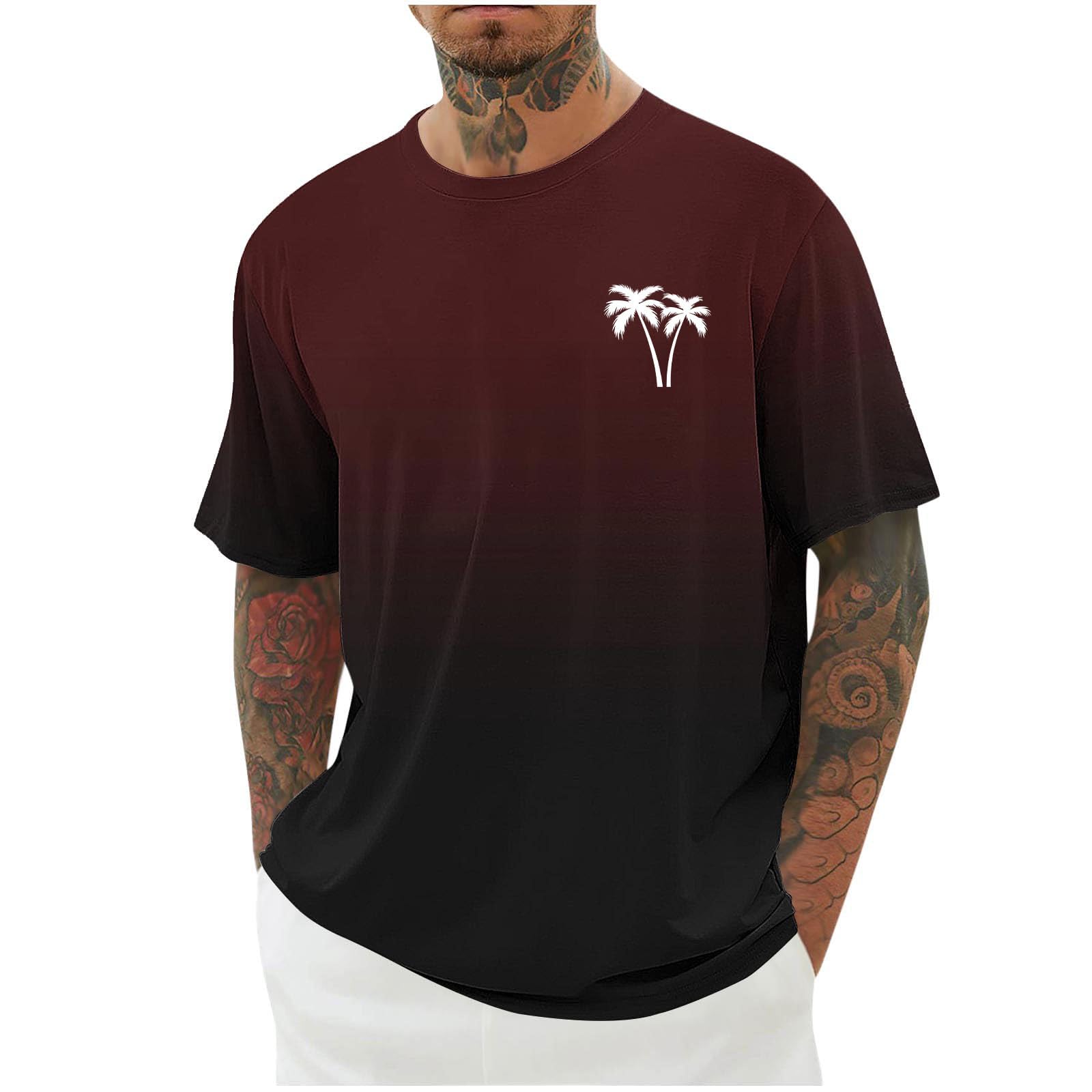 Mens Gradient T-Shirt Short Sleeve Tee Shirts Tropical Hawaiian Printed Graphic Tshirts Summer Cotton