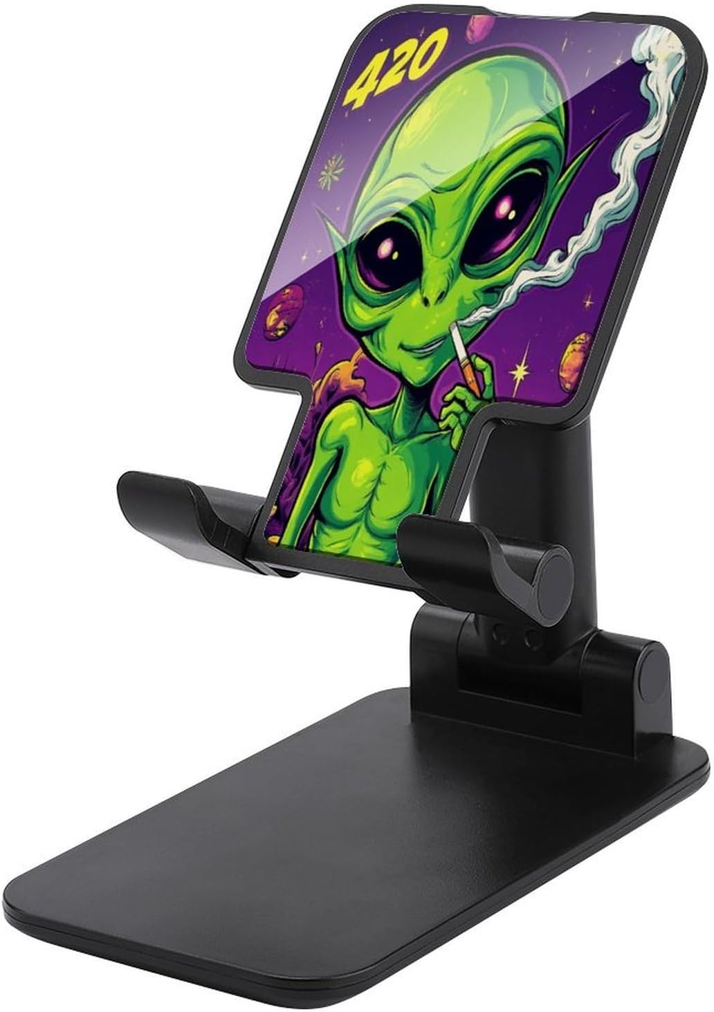 Compact Funny Cool Space Alien Weed Art Desktop Cell Phone Holder
