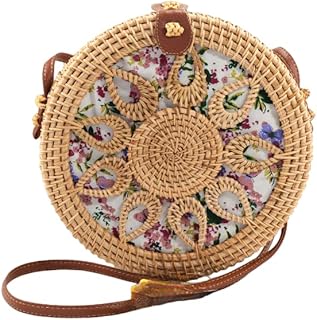 ShelterCast Round Rattan Bag for Women Straw Bag Handwoven Beach Bohemian Shoulder Purse (Natural color, Medium)