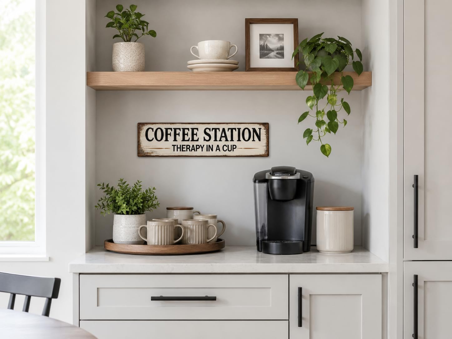 Coffee Station Therapy In A Cup Metal Sign 4x16in Cute Kitchen Plaque for Coffee Bar Wall Decor Caffeine Lover Gift image 4